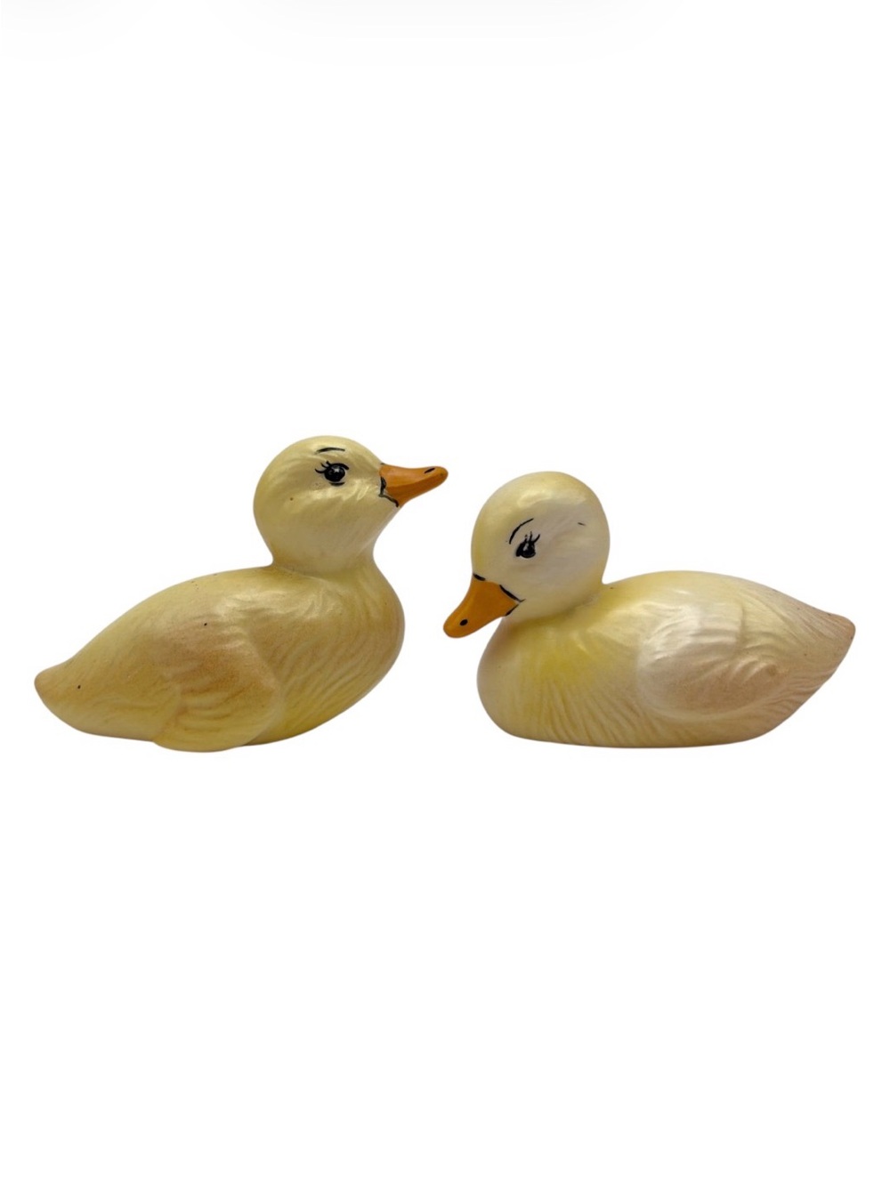 Vintage Yellow Ceramic Duckling Figurines Set of 2 Farmhouse Ducks 3.5"